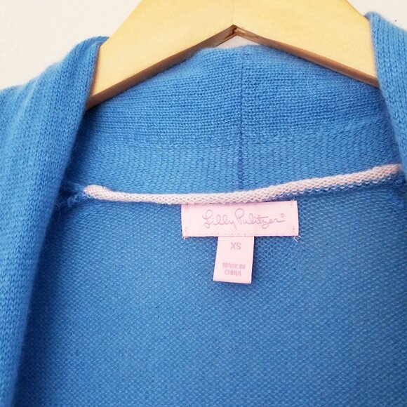 Lilly Pulitzer 100% Cashmere Open Front Longline Pockets Cardigan Blue XS $278 - Picture 5 of 15